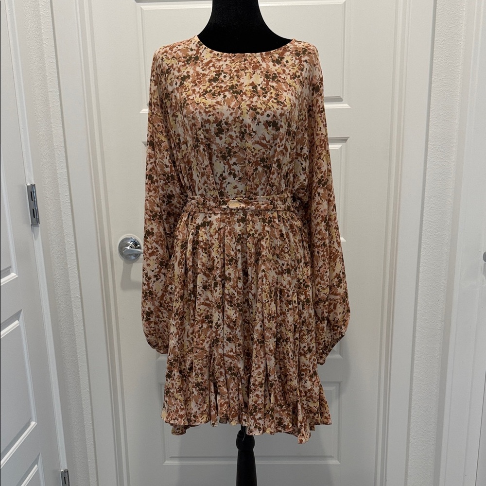 TALULAH Long Sleeve Dress in Brown and Cream Floral